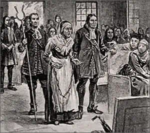 Accused Salem witch Rebecca Nurse in chains in 1692