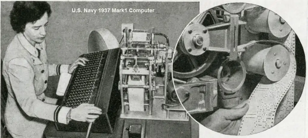 Female scientist and inventor Grace Hopper works on U.S. Navy Mark 1 computer in 1937.