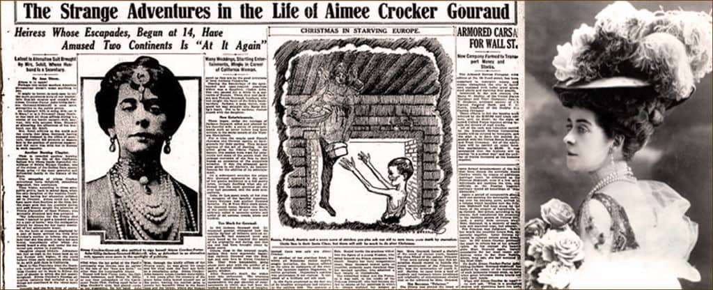 Newspaper headline of Aimée Crocker adventures