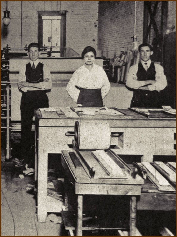 Jovita Idár and her brothers in their newspaper pressroom.