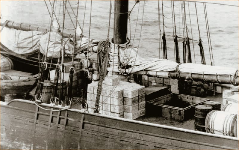 A Prohibition era schooner filled with bootleg rum from the Caribbean.