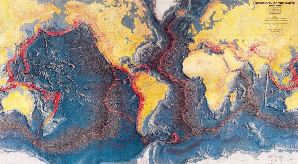 A topographical map of the world's ocean bottoms.