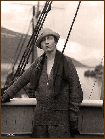 Louise Boyd on the deck of the ship Hobby in 1926