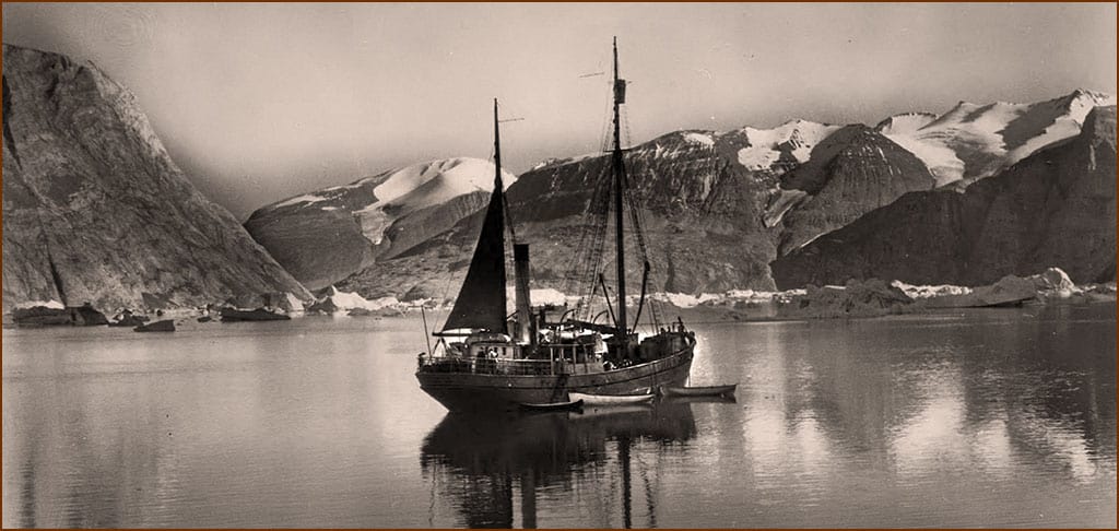 Louise Boyd's ship Veslekar at Ice Fjord in eastern Greenland in 1931