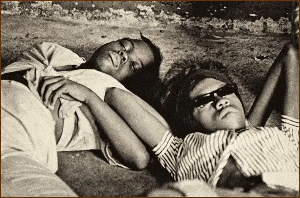 Leesburg Stockade Girls sleep on the concrete floor of the dilapidated building in which they were imprisoned.