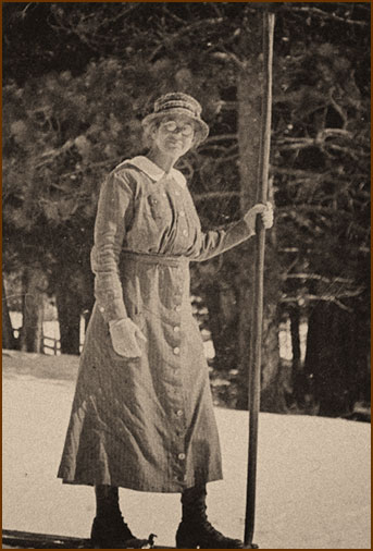 Ynés Mexía on skis collecting botany specimens in Alaska