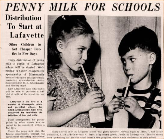 Newspaper headline from the 1940s' Penn Milk Program