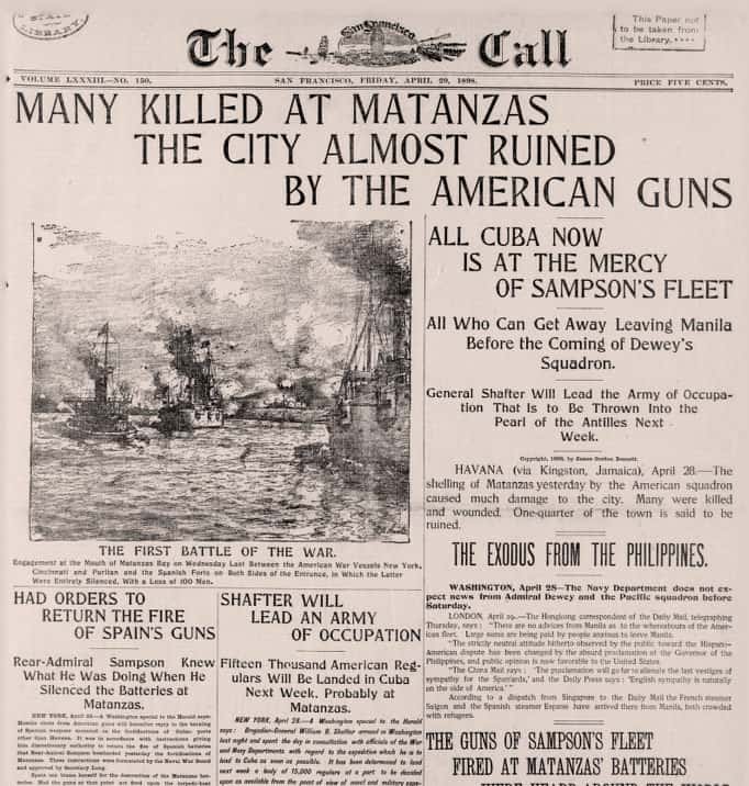 1898 newspaper front page of US invasion of Cuba