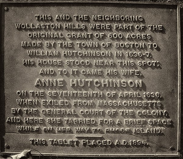 Anne Hutchinson memorial plaque