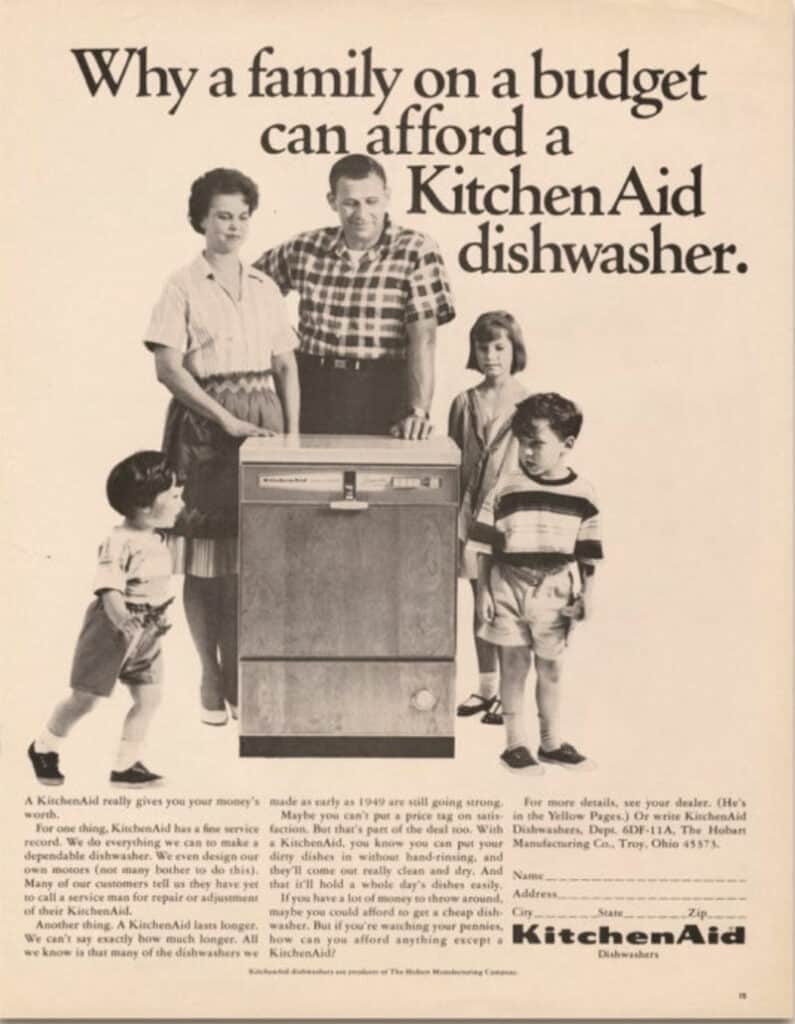 A 1960's advertisement for KitchenAid dish washing machines