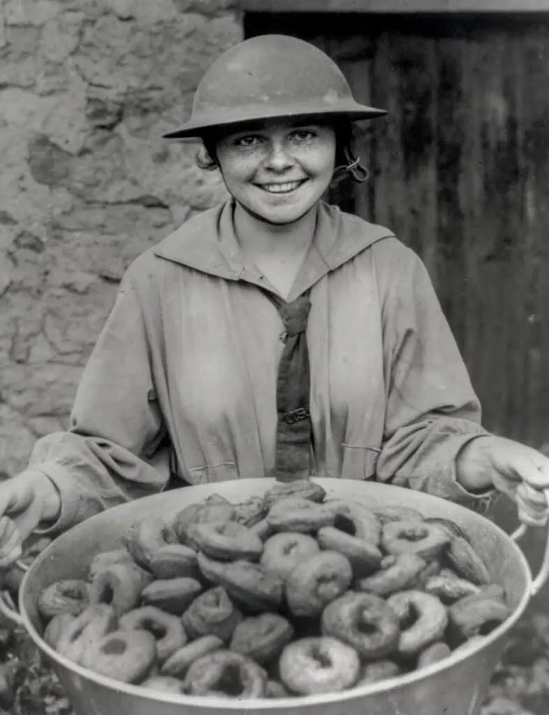 Salvation Army's Stella Young with a fresh batch of doughnuts for U.S. Army troops in World War I.