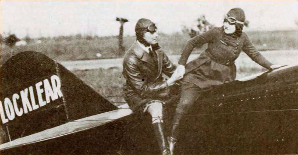 Omer Locklear, a Hollywood silent film star and pioneer of barnstorming demonstrated how he performed his stunts to actress Viola Dana